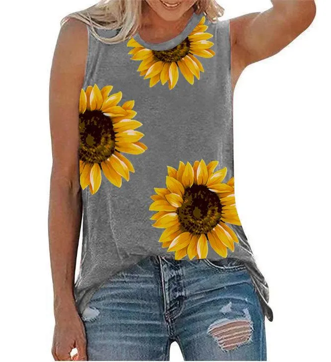 Casual Little Daisy Digital Printed Garden Collar Women's T-shirt Top