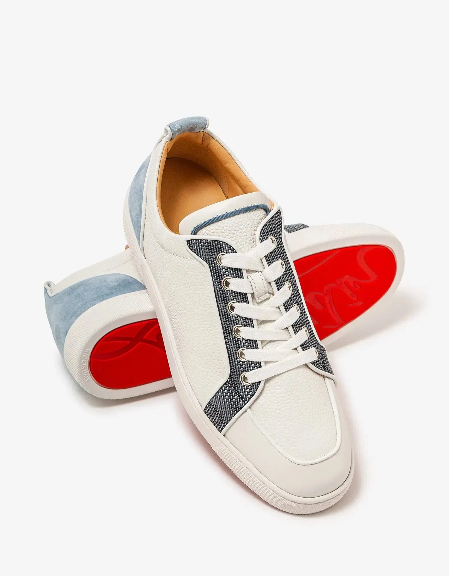 Christian Louboutin Rantulow Orlato Flat White Multicolour Grain Leather Trainers -