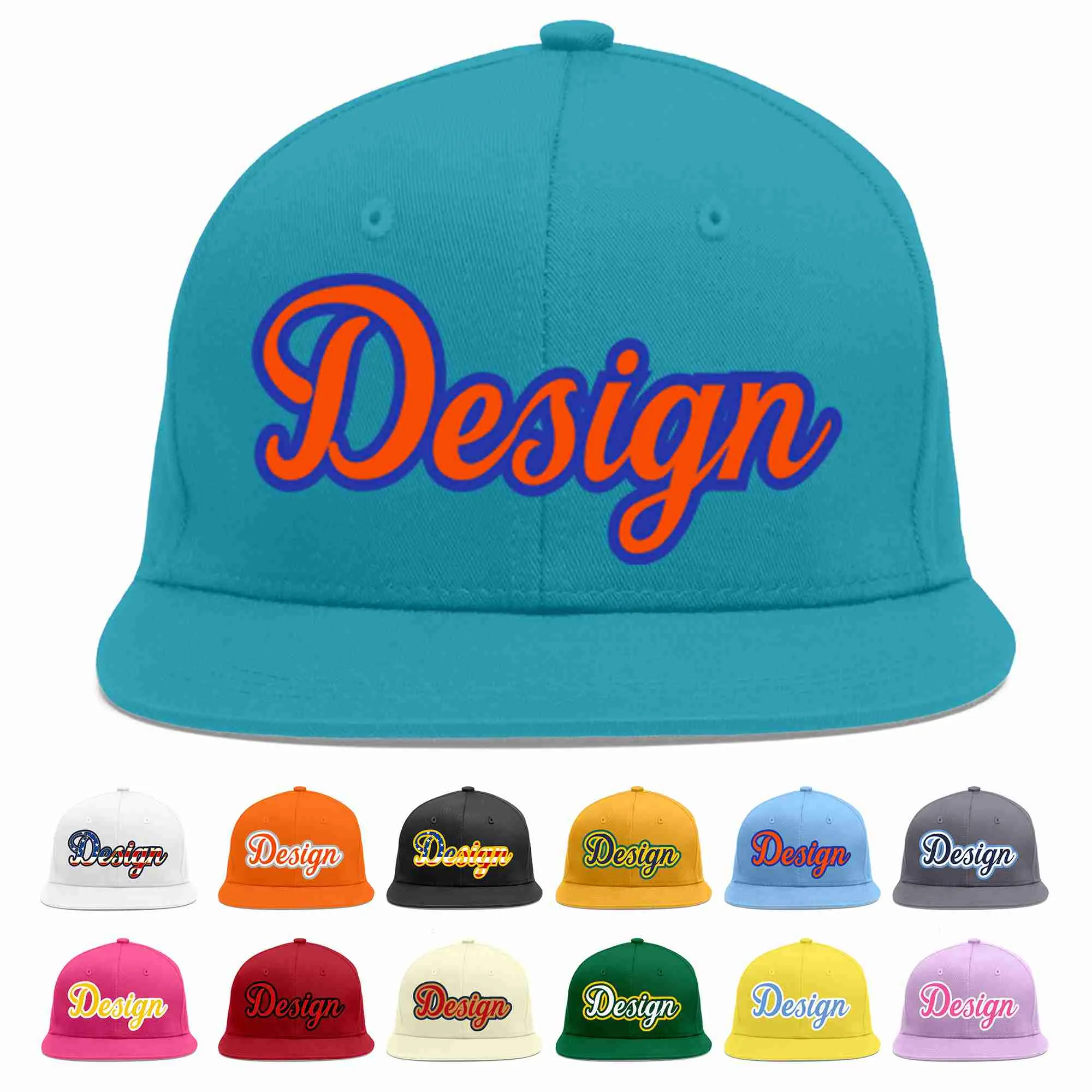 Custom Aqua Orange-Royal Flat Eaves Sport Baseball Cap Design for Men/Women/Youth