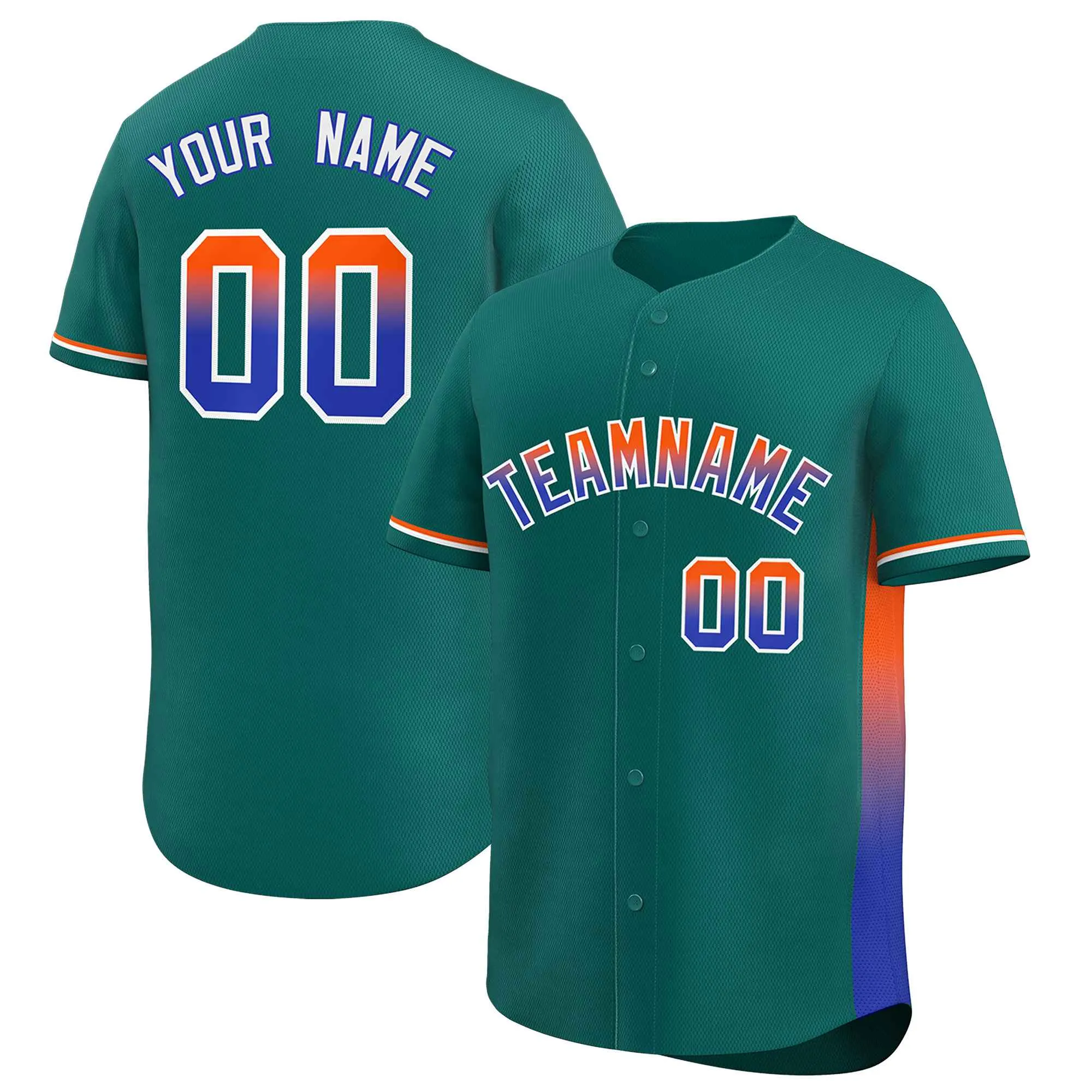 Custom Aqua Orange-Royal Personalized Gradient Font And Side Design Authentic Baseball Jersey