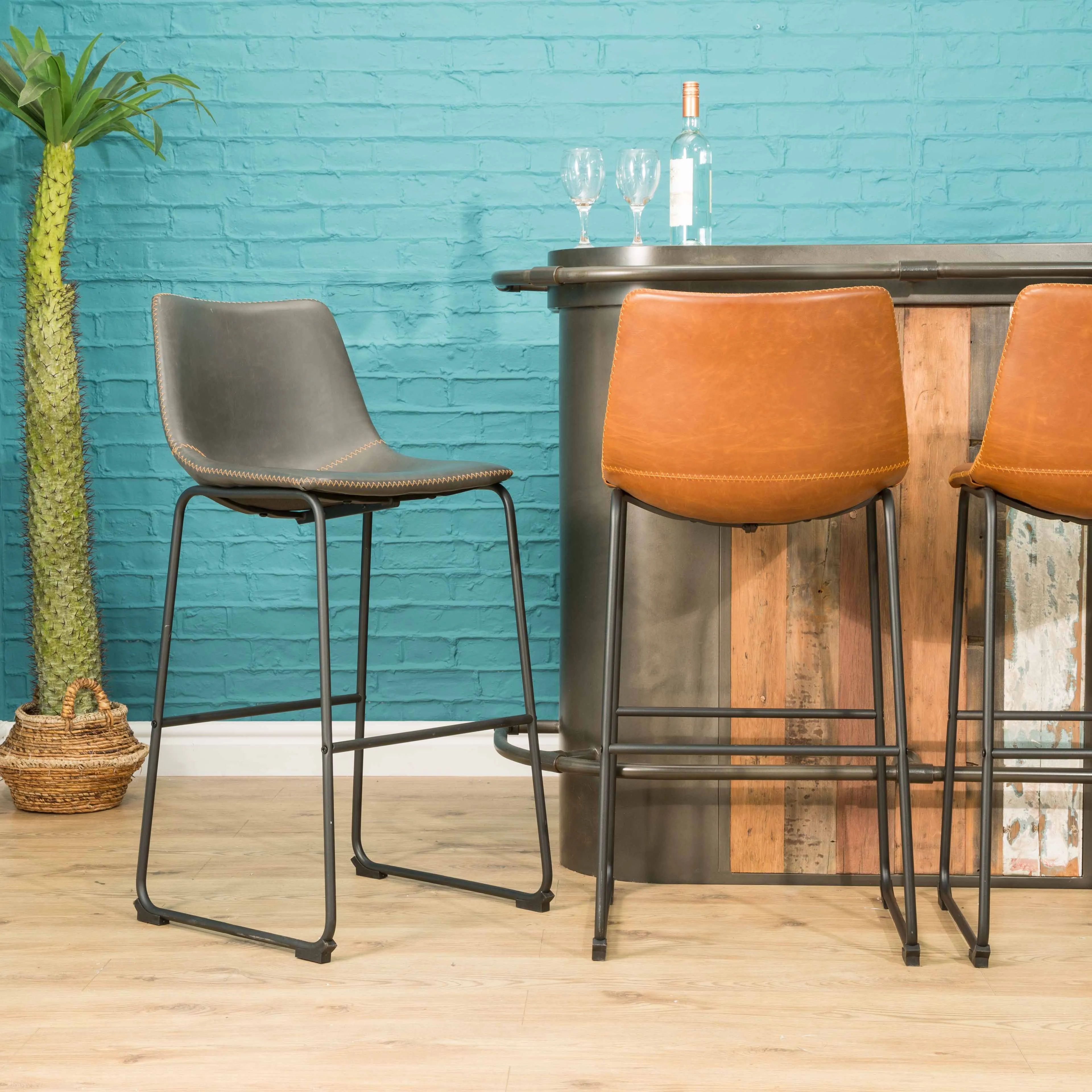 Dexter Grey Set of Two Kitchen Bar Stools