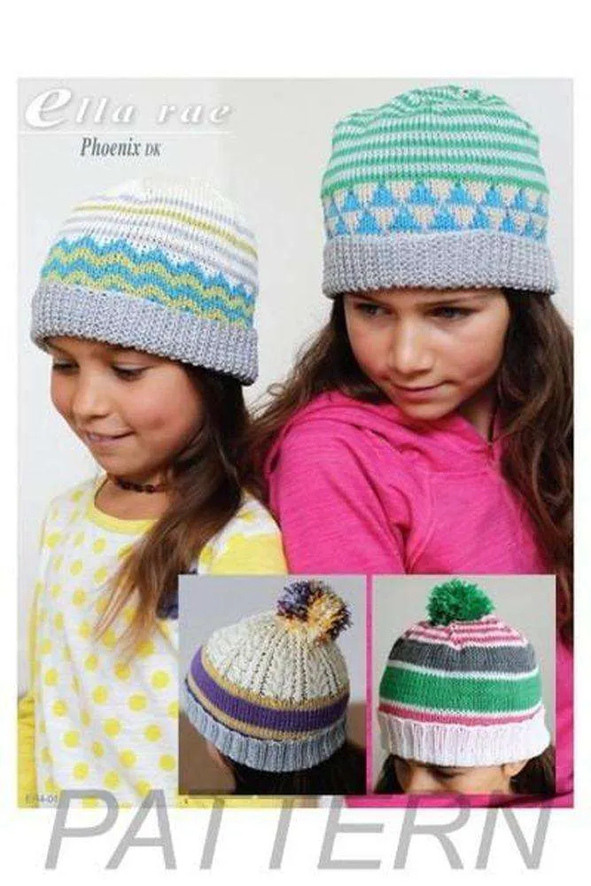 Ella Rae Phoenix DK Beanie Hats (Set of Four) PATTERN ONLY