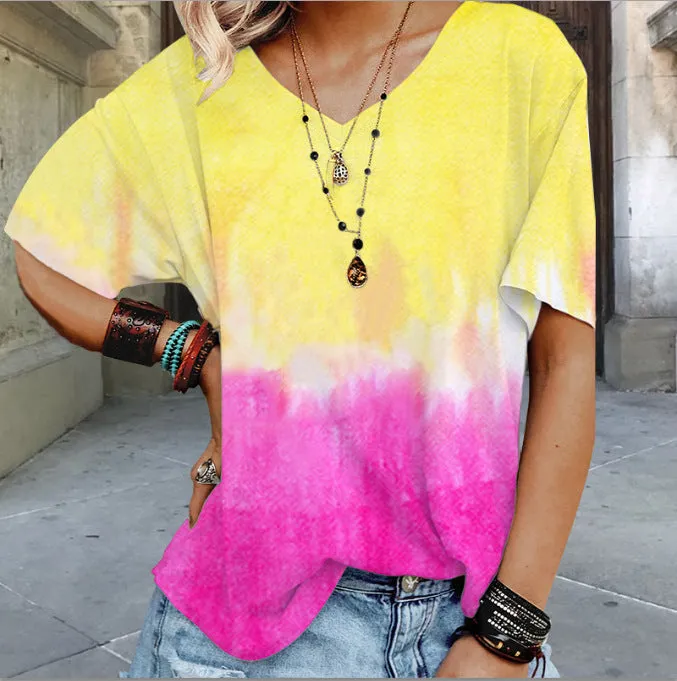 Gradient print loose T-shirt