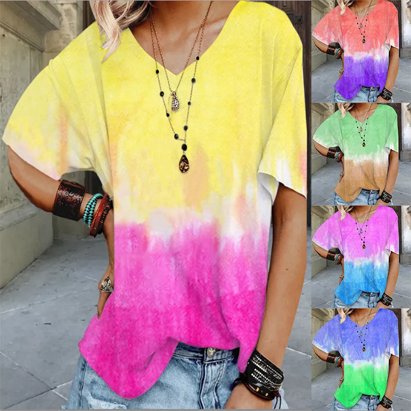 Gradient print loose T-shirt