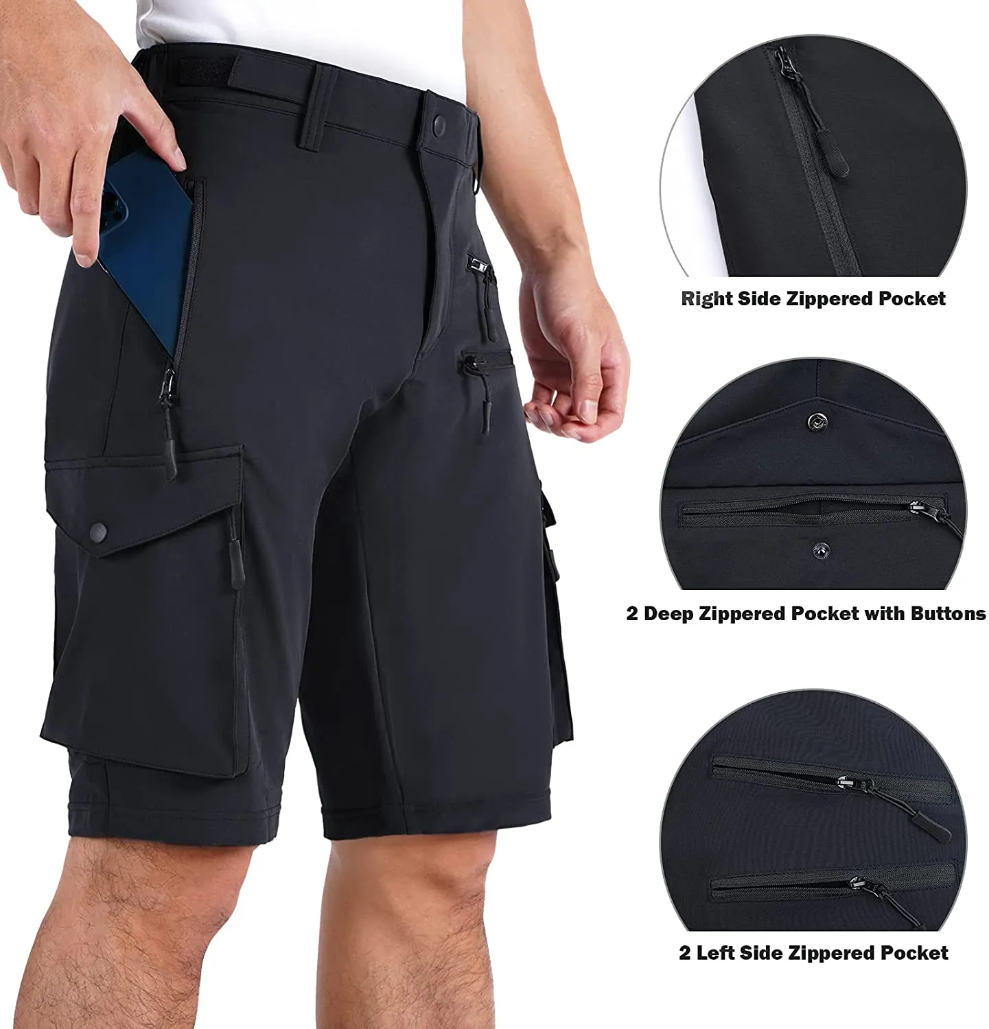 Hiauspor Men's Mountain Bike Shorts Stretch MTB Shorts Quick Dry with Zipper Pocket