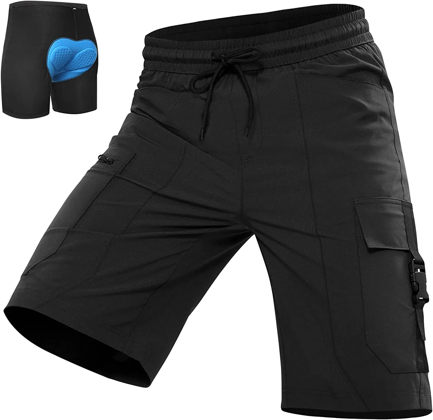 Hiauspor Mens MTB Mountain Bike Shorts 3D Padding Baggy Cycling Biking Bicycle Biker Shorts Loose-fit with 5 Pockets