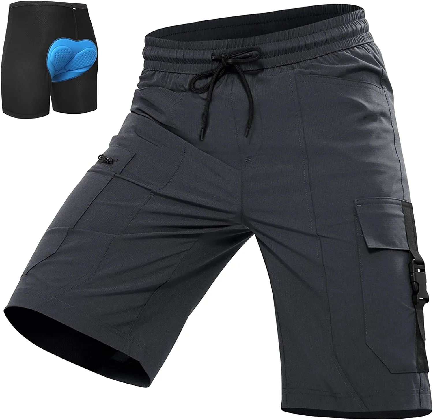 Hiauspor Mens MTB Mountain Bike Shorts 3D Padding Baggy Cycling Biking Bicycle Biker Shorts Loose-fit with 5 Pockets