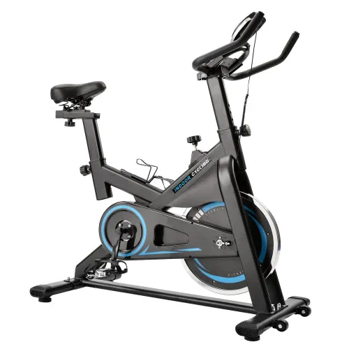 Indoor Cycling Bike Trainer with Belt Drive System & LCD Monitor, Exercise Bike for for Home Workout(Black & Blue)