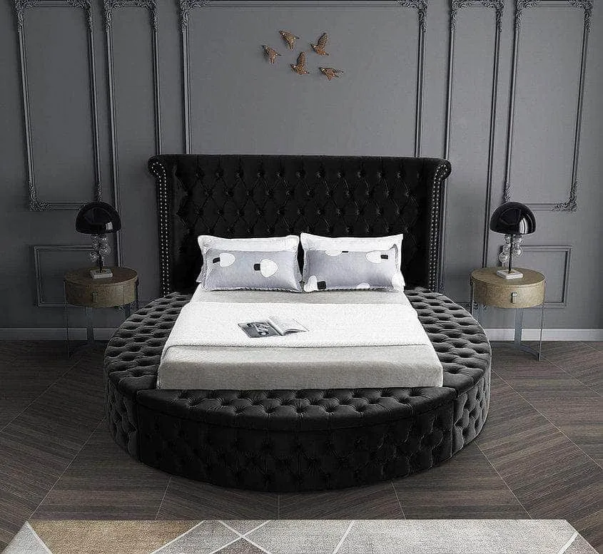 Markham Round Deep Button Tufted Velvet Wingback Fabric Platform Bed with 3 Storage Benches - Available in 2 Colours and 2 Sizes