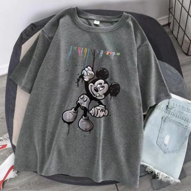 Mickey pattern round neck cartoon thong short-sleeved top