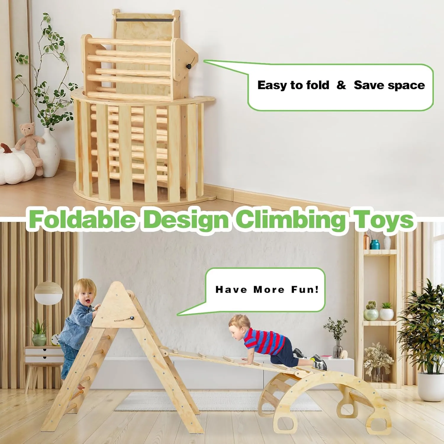 Montessori Indoor Jungle Gym for Toddlers with Slide, Swing, and Climbing Net