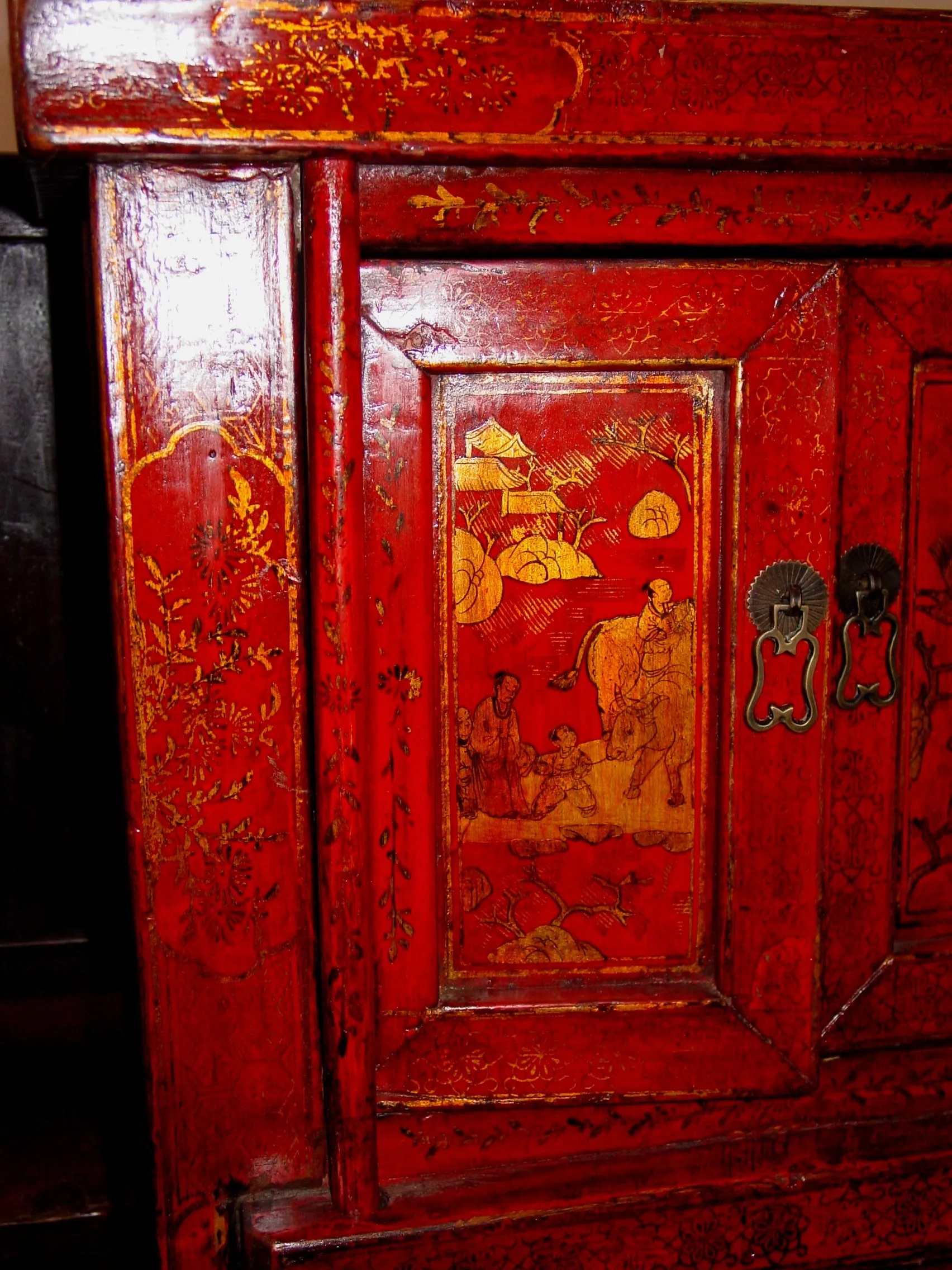 Pair of antique Chinese nightstands with painted doors - Clearance