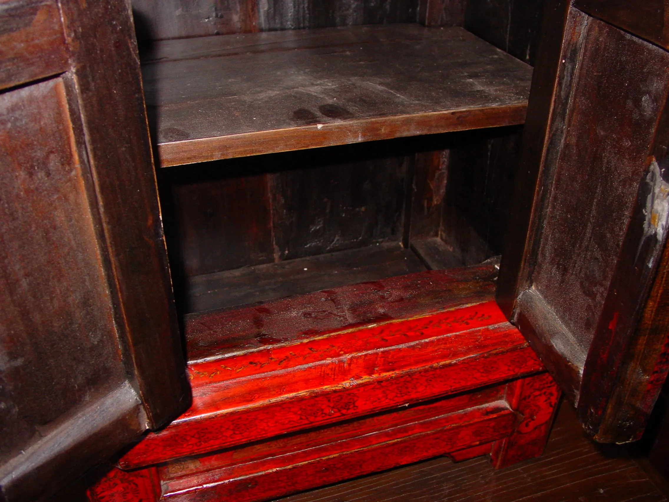 Pair of antique Chinese nightstands with painted doors - Clearance