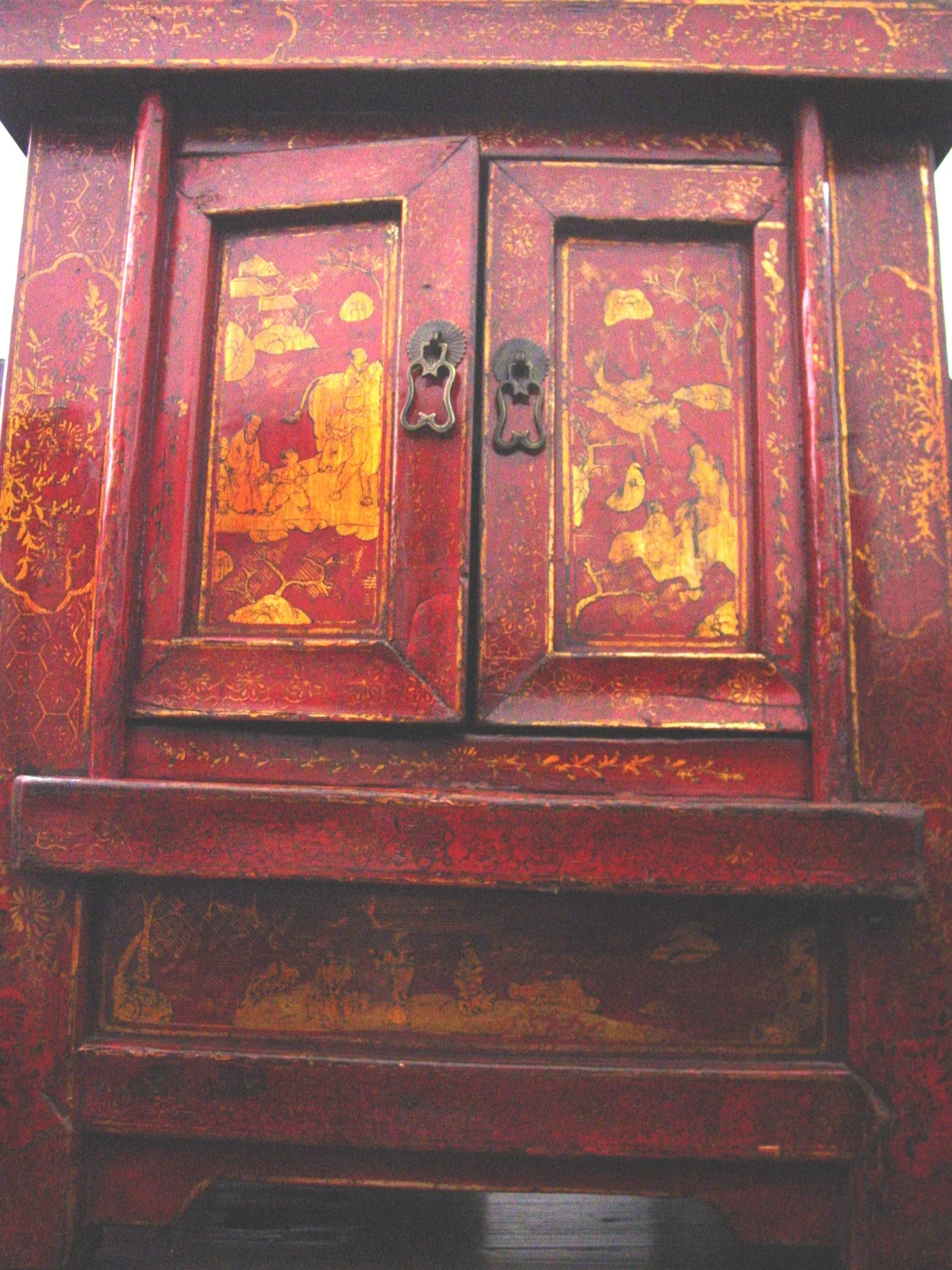 Pair of antique Chinese nightstands with painted doors - Clearance