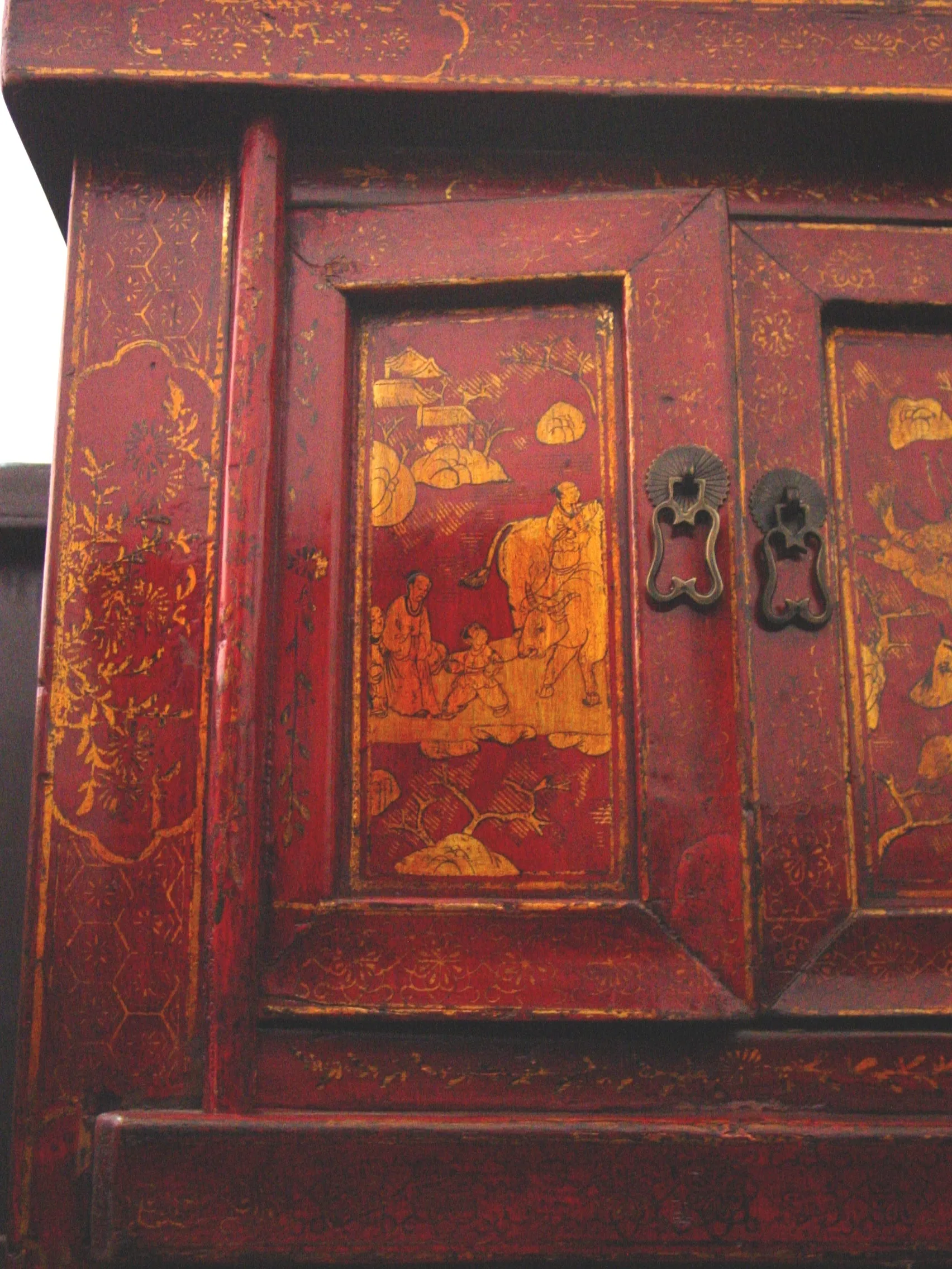 Pair of antique Chinese nightstands with painted doors - Clearance