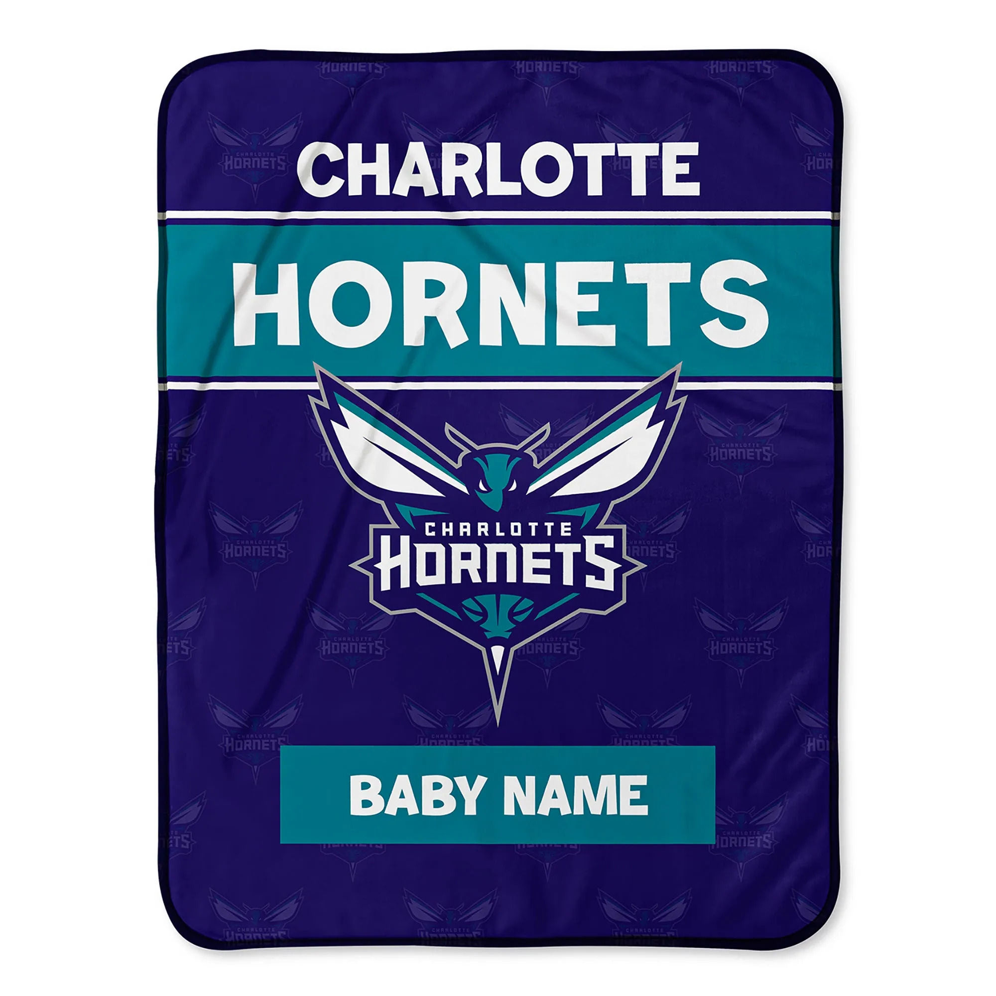 Personalized Charlotte Hornets Emblem Baby Pixel Fleece Blanket