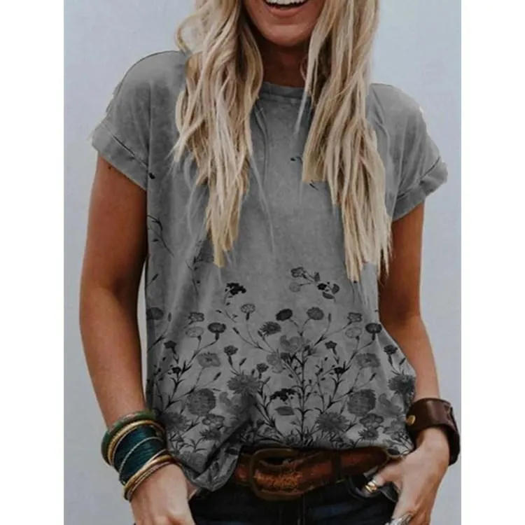 Printed street hipster short-sleeved multicolor loose T-shirt