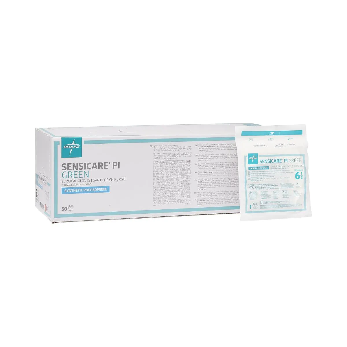 SensiCare PI Green Powder-Free Surgical Gloves, Size 6.5 (box of 50)