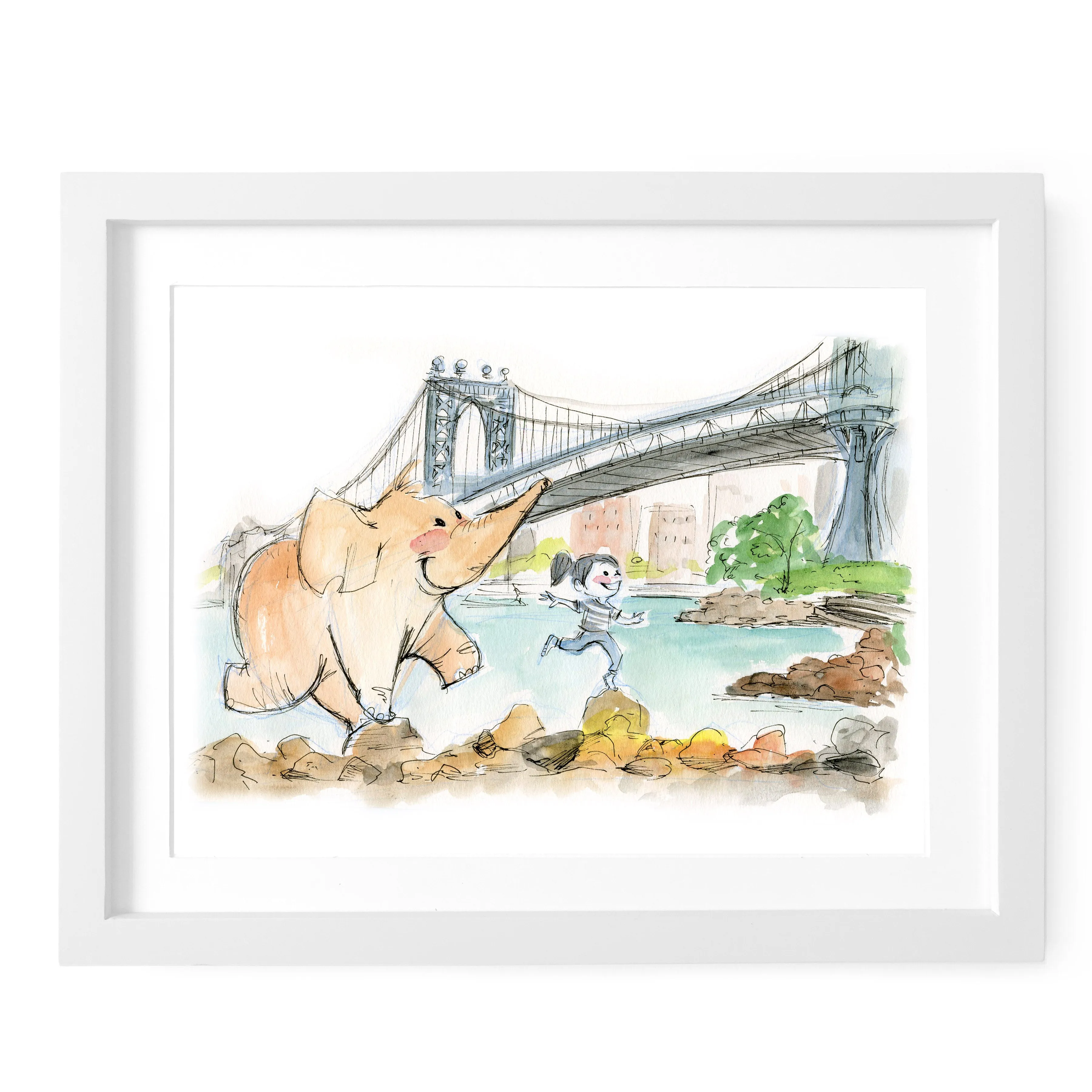 Skipping through DUMBO Art Print