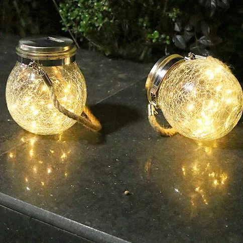 Solar Lantern Crackle Glass Ball Amber Warm Solar Lanterns Outdoor