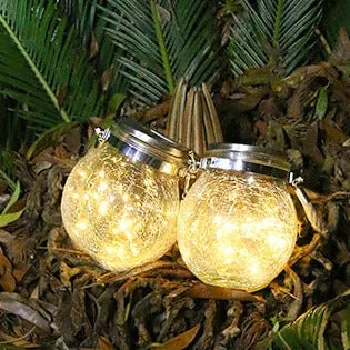 Solar Lantern Crackle Glass Ball Amber Warm Solar Lanterns Outdoor