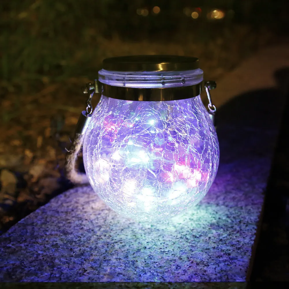 Solar Lantern Crackle Glass Ball Amber Warm Solar Lanterns Outdoor