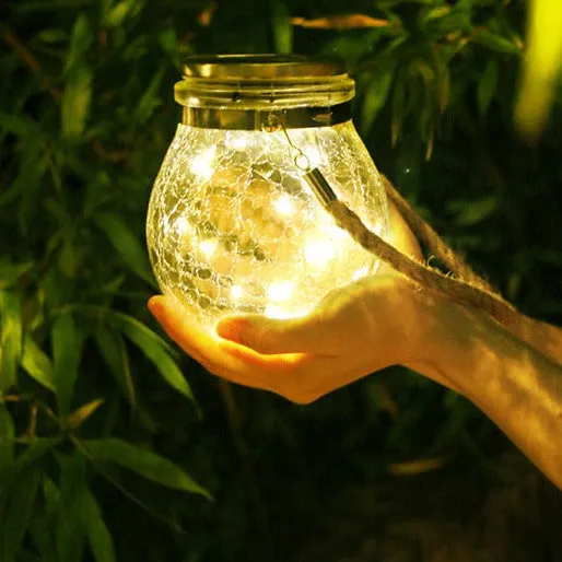 Solar Lantern Crackle Glass Ball Amber Warm Solar Lanterns Outdoor