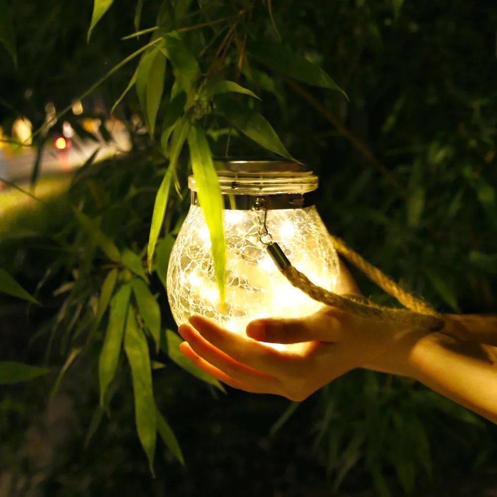 Solar Lantern Crackle Glass Ball Amber Warm Solar Lanterns Outdoor