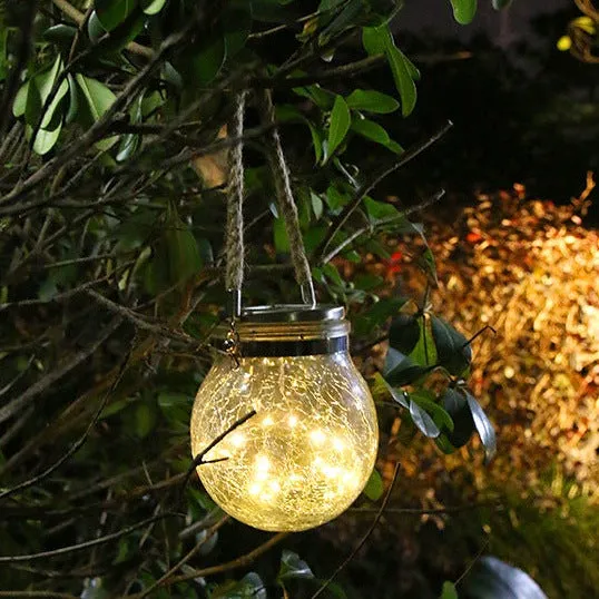 Solar Lantern Crackle Glass Ball Amber Warm Solar Lanterns Outdoor