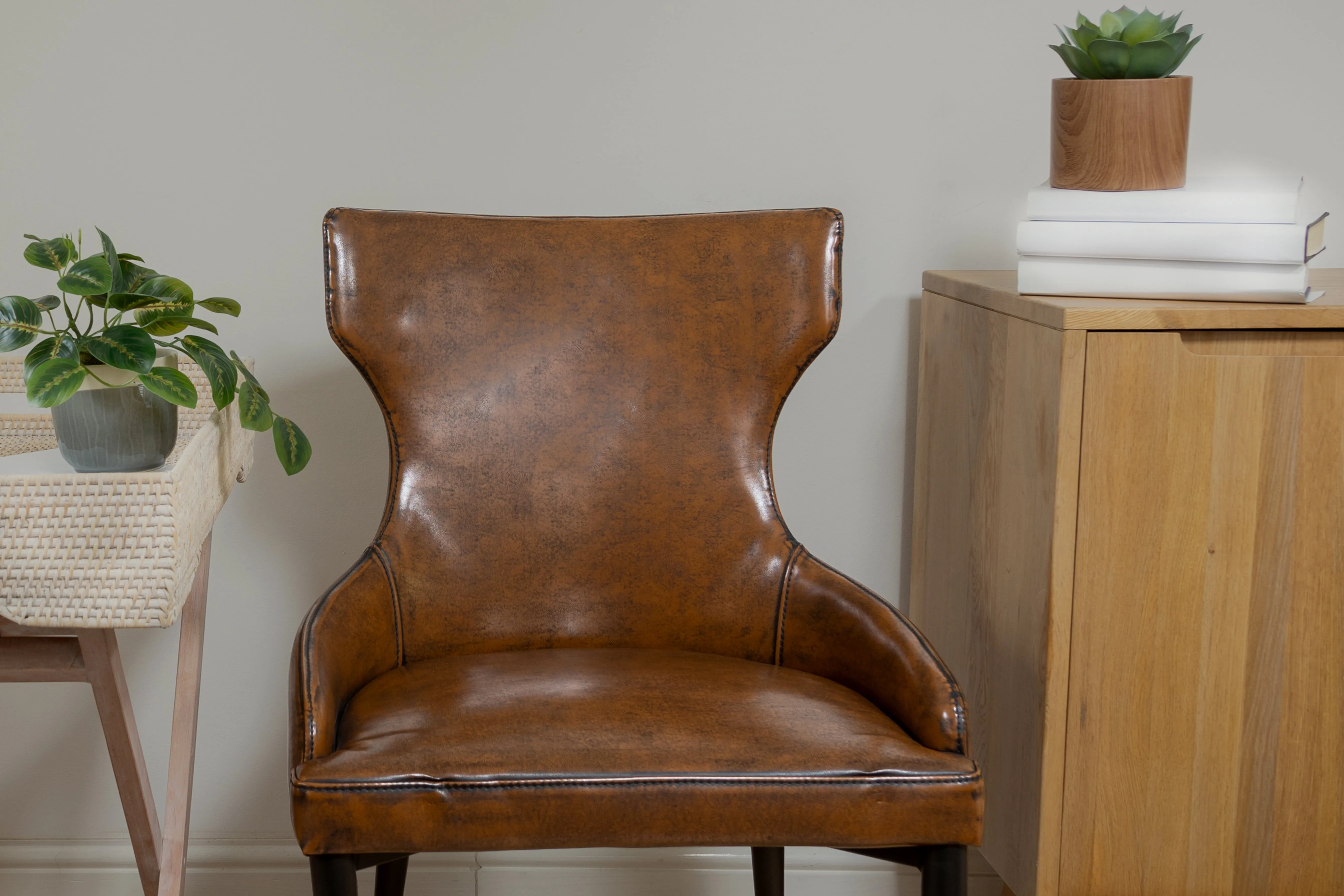 Vintage Brown Faux Leather Dining Chair - CLEARANCE