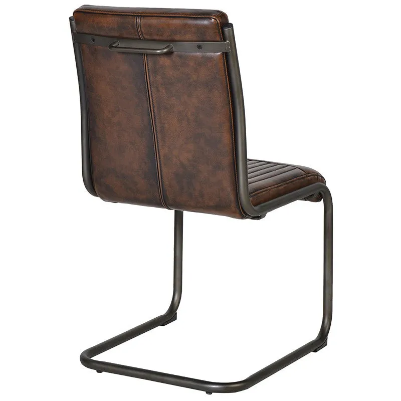 Vintage Brown Faux Leather Metal Frame Dining Chair